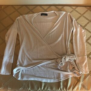 Beige Tie Front Long Sleeve Sweater